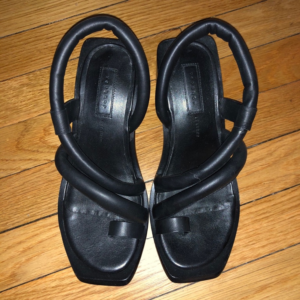 Top Shop Black Leather Padded Sandal